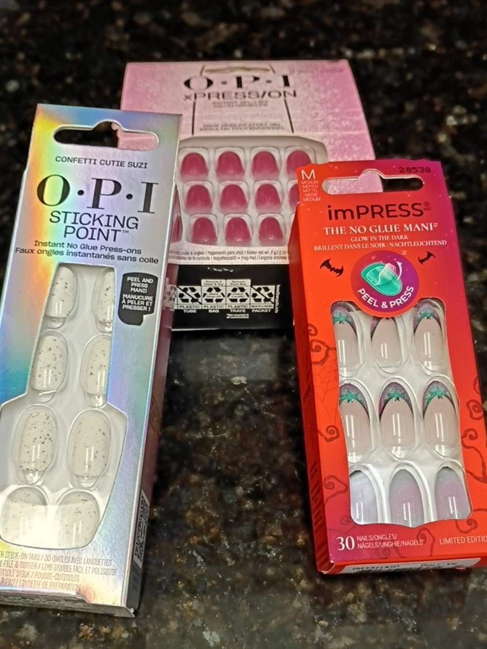 imPRESS Press-On Nail Sets with Pink, White, and Glitter Accents